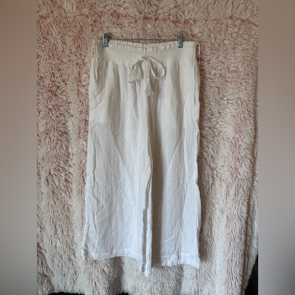 Lightweight White Drawstring 100% Cotton Pants